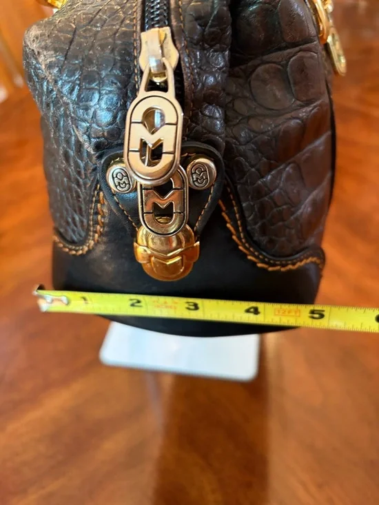 Beautiful Marino Orlandi Blk&Bwn Croc Embossed Leather Baguette Bag EUC! - Picture 4 of 8